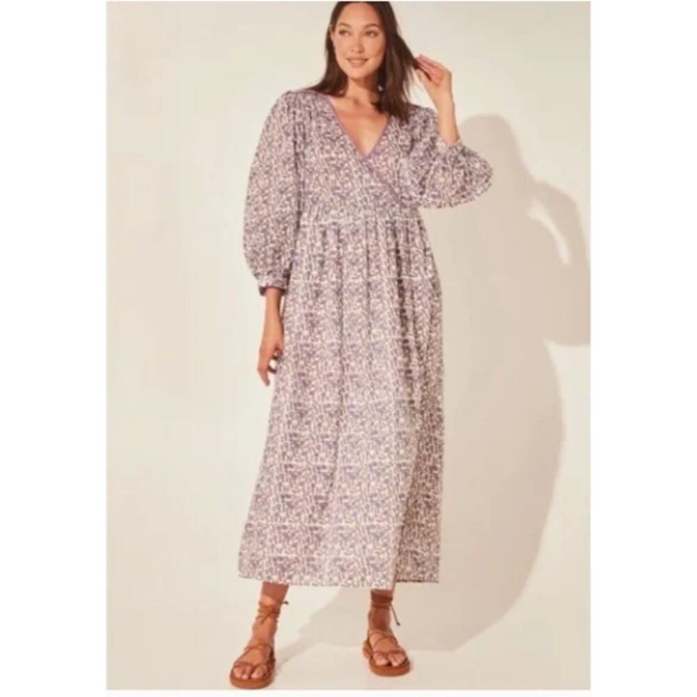 Daughters of India Binita Maxi Dress Purple Floral 100% Cotton Size Small NEW